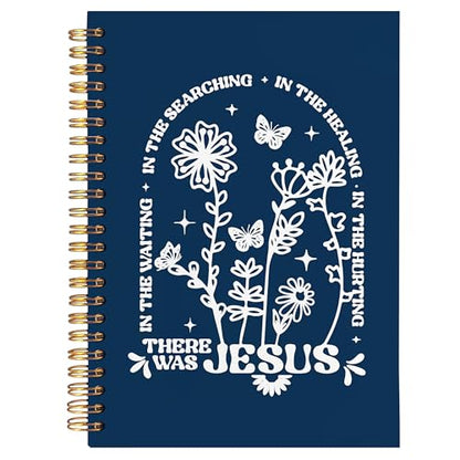 BearCake Boho Floral Christian Notebook Journal, Christian Gifts for Women, Bible Notebooks for Note Taking, Bible Journaling Notebook, There Was Jesus Hardcover Spiral Notebook 5.5x8.3 Navy Blue - color: Bible-Jesus star deep blue