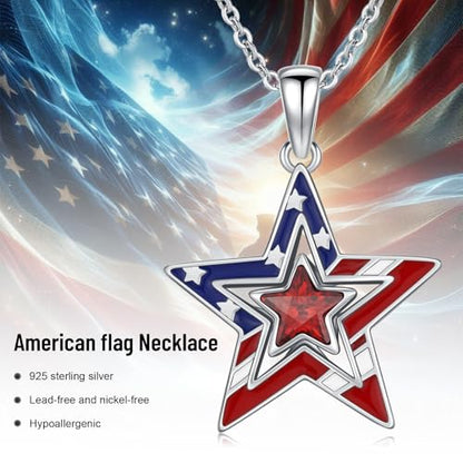 American Flag/Eagle/Star Necklace for Women 925 Sterling Silver Silver/Gold/Black American Flag Pendant 4th of July Jewelry for Wife Sister Girlfriend - color: White-3