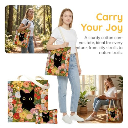 DHQH Birthday Gifts for Cat Lovers for Women, Cat Lover Gifts Beach Bag Reusable Grocery Bag, Thank You Gift for Sisters Daughter Mom Wife Who Loves Cats - style: Black Cat- Bag