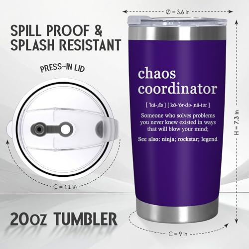 AXIARA Chaos Coordinator Gifts for Women - 20 oz Stainless Steel Tumbler - color: Purple Chaos Coordinator, size: 20 Ounces