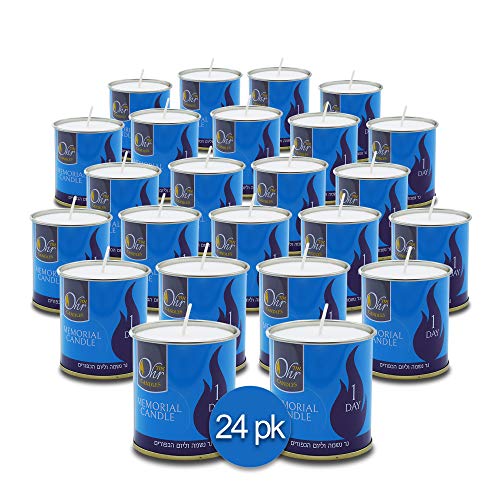 1 Day Yahrzeit Candle - 24 Pack - 24 Hour Kosher Yahrtzeit Memorial and Yom Kippur Candle in Tin Cup Holder - size: 24 Pack