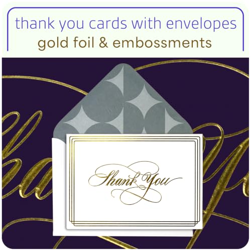 ukee's Elegant Thank You Cards, Gold Foil, 100 Cards with Envelopes