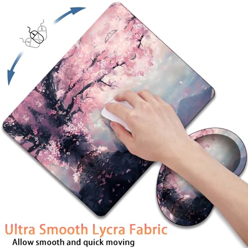 Mouse Pad 9.4"x7.9" + Wrist Support Pad + Embroidered Cup Pad Non-Slip Set, Ergonomic Mouse Wrist Support Pad, Suitable for Office/Gaming/Home Use, Cherry Blossom Cat - color: Cherry Blossom Cat