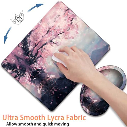 Mouse Pad 9.4"x7.9" + Wrist Support Pad + Embroidered Cup Pad Non-Slip Set, Ergonomic Mouse Wrist Support Pad, Suitable for Office/Gaming/Home Use, Cherry Blossom Cat - color: Cherry Blossom Cat
