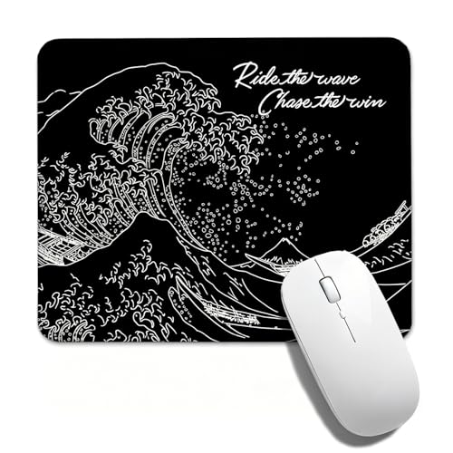 Great Wave Inspirational Mouse Pad, 10.2×8.3 Inch Ride the Wave Quote Desk Mat, Non-Slip Motivational Mousepad, Gift for Surfers, Art Lovers & Office Workers - color: Black Funny Inspirational-13