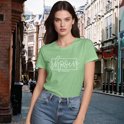Women's Christian Shirt Christ Chosen T-Shirts Bible Verse Tee Tops - color: Green, size: Medium