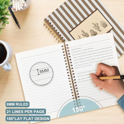 Western Cactus Spiral Notebook 5.5x8.3 - color: White Western Cactus Striped