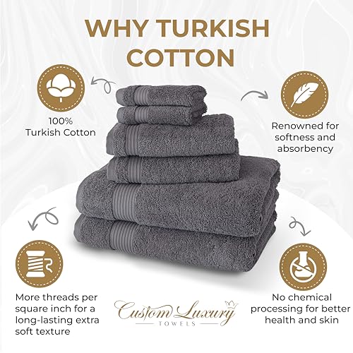 Grey Hand Towels for Bathroom - Monogrammed | Luxury Cotton Turkish Towels | Embroidered in USA | Set of 2 | Choose Set Color and Letter | A - Z | Script Font - color: Grey