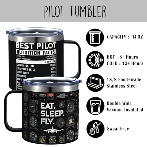14 Oz Pilot Tumbler, Aviation Gift for Men, Private Pilots, Dad, Husband, or Son, Airplane-Themed Birthday, Retirement & Christmas Birthday Gifts with Pilot Accessories - color: Pilot Rather Flying