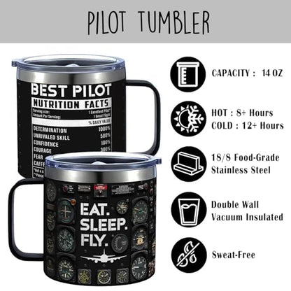 14 Oz Pilot Tumbler, Aviation Gift for Men, Private Pilots, Dad, Husband, or Son, Airplane-Themed Birthday, Retirement & Christmas Birthday Gifts with Pilot Accessories - color: Pilot Rather Flying