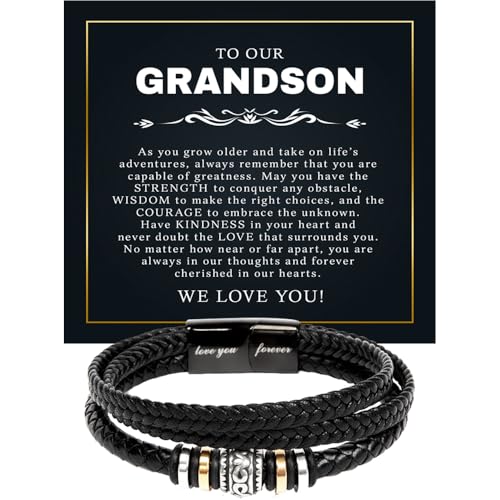 To My Grandson Bracelet Cross, Birthday Graduation Christmas Gift Bracelets Jewelry For Men From Grandparent With Heartfelt Message & Elegant Box - color: Version-09