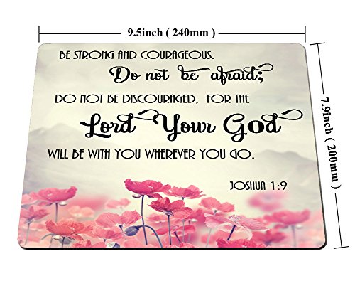 Smooffly Gaming Mouse Pad Custom, Christian Bible Verses Scripture Quotes Joshua-1-9 Pink Flowers Art - Be Strong and Courageous God Be with You