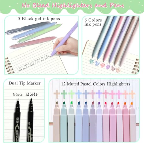 47Pcs Bible Study Guide,Bible Journaling Supplies Kit for Women, Green - color: Green