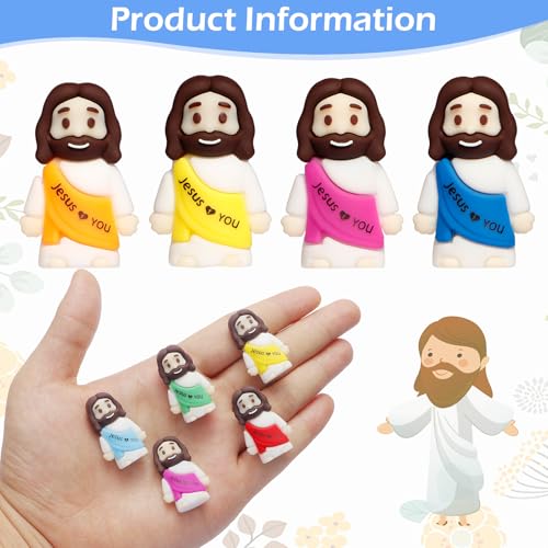 30PCS Little Jesus Figures, 10 Color Tiny Jesus Figurines in Bulk, Mini Jesus Figure Religious Gifts for Easter Egg Stuffers Fillers, Christian Valentines Gifts for Kids Women Mom (30PCS)