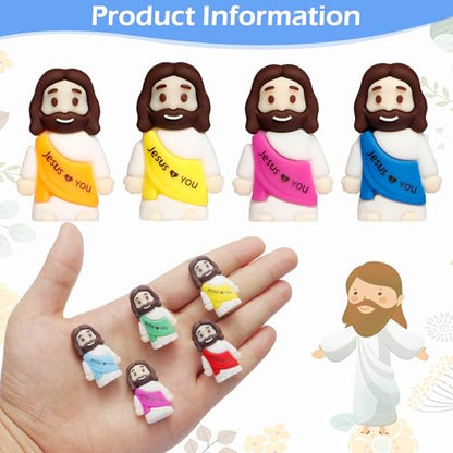 30PCS Little Jesus Figures, 10 Color Tiny Jesus Figurines in Bulk, Mini Jesus Figure Religious Gifts for Easter Egg Stuffers Fillers, Christian Valentines Gifts for Kids Women Mom (30PCS)