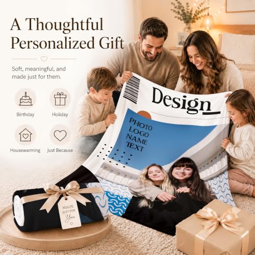 Custom Name Blanket with Photos Logo Text, Personalized Soft Flannel Throws - color: Clear