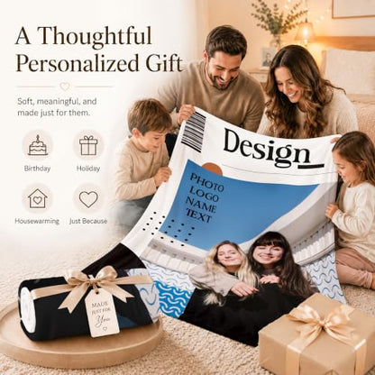 Custom Name Blanket with Photos Logo Text, Personalized Soft Flannel Throws - color: Clear