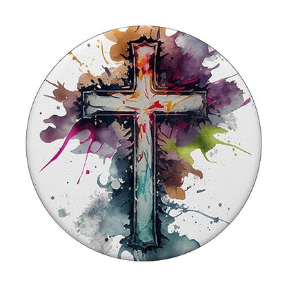 Christian Cross Watercolor Illustration PopSockets Adhesive PopGrip - style: Adhesive PopGrip