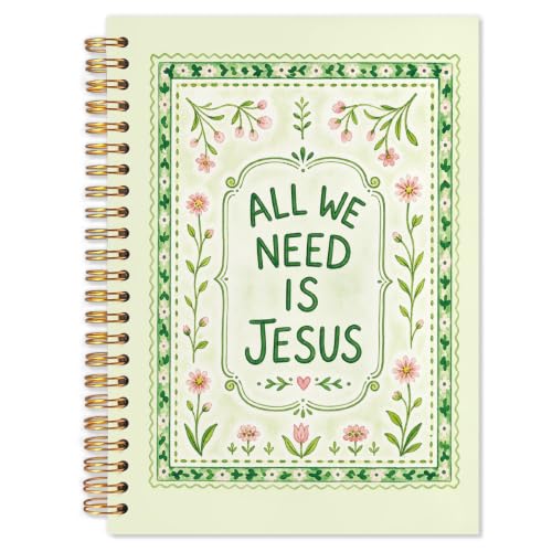 Green Floral Catholic Spiral Notebook,Bible Prayer Journal for Women - color: White Green Floral Christian