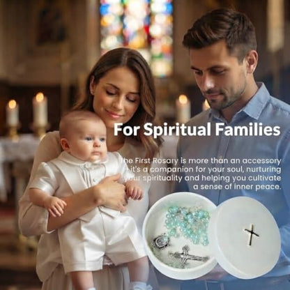 Baptism Gifts for Boys – Blue Rosary with Ceramic Keepsake Box and Card, Blue - color: Light Blue