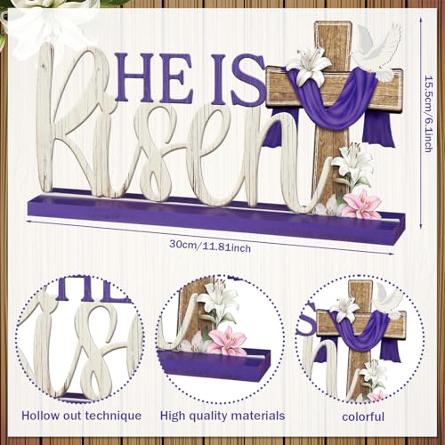 Cinnvoice He Is Risen Easter Decoration Religious Easter Table Sign Farmhouse Metal Letter Christian Tabletop Centerpiece Signs Cross Spring Tiered Tray Decorations for Office Home Party Supplies