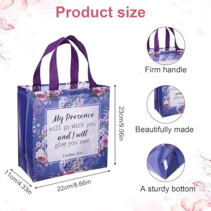 Mowouhn 32 Pcs Flower Christian Gifts Bags with Handles Religious Gifts Bag Bulk for Women, Non-Woven Reusable Bible Verse Scripture Tote Baptism Church Holiday Inspirational Christian Party Favor