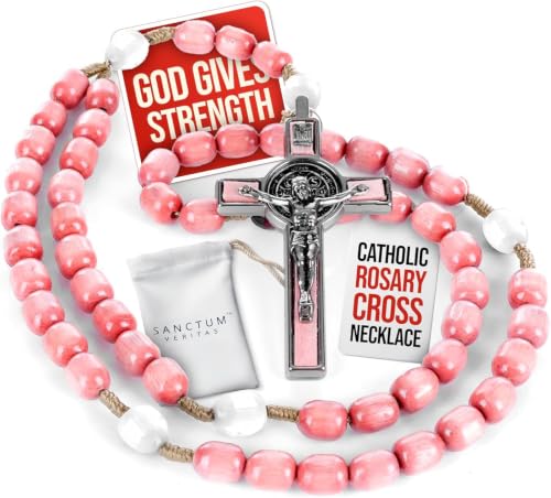 SANCTUM VERITAS Catholic Rosary Necklace | Large Italian Prayer Beads Gift - style: Soft Pink