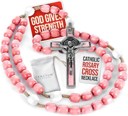 SANCTUM VERITAS Catholic Rosary Necklace | Large Italian Prayer Beads Gift - style: Soft Pink