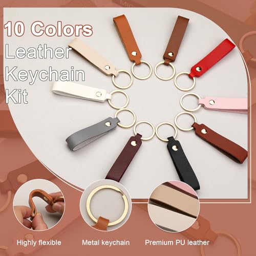 30 Pcs Leather Keychain Kit, PU Leather Key Fob, Key Chains Kit - color: 10colors, 30pcs