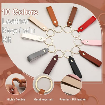 30 Pcs Leather Keychain Kit, PU Leather Key Fob, Key Chains Kit - color: 10colors, 30pcs