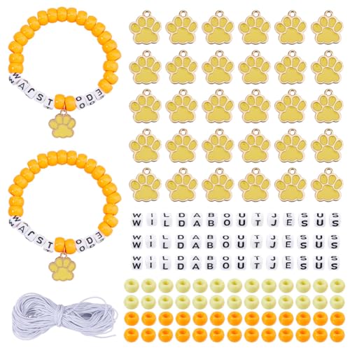 DICOSMETIC DIY Letter Bead Bracelets Making Kits Wild About Jesus Bead Bracelets Including 400Pcs Plastic Beads 420Pcs Acrylic Letter Beads 30Pcs Alloy Paw Print Charm and White Elastic Cord for Adult