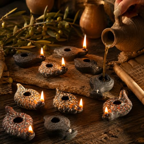 Ancient Clay Oil Lamps - 10 Count Herodian Replica Set - color: Dark