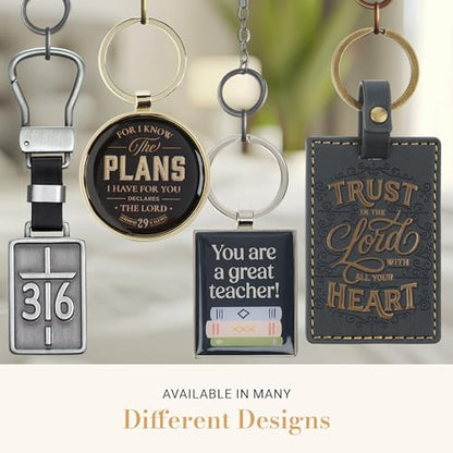 Christian Art Gifts Inspirational Scripture Keychain Accessory for Men & Women: Strong & Courageous Encouraging Bible Verse, Chic, Stylish & Sturdy for Key Rings, Lanyards, Backpacks, Navy Blue & Gold