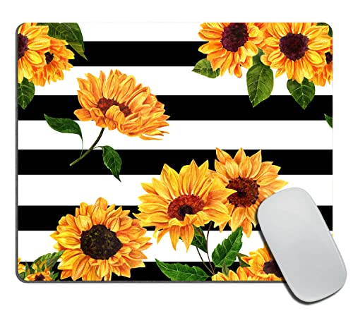Mouse Pad Custom Design,Bloomy Sunflowers Mouse pad Black and White Striped Anti-Slip Rubber Mousepad for Gaming Office Laptop Computer PC Men Women Kids, Cute Custom Pattern - color: TSP176