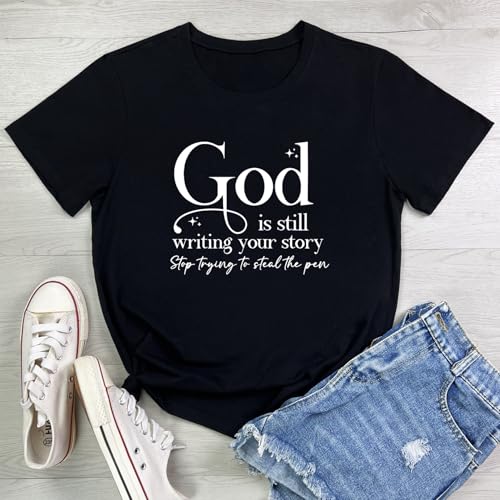 LOOKFACE Womens God is Still T Shirt Comfy Tops Graphic Tees - color: Black, size: X-Large