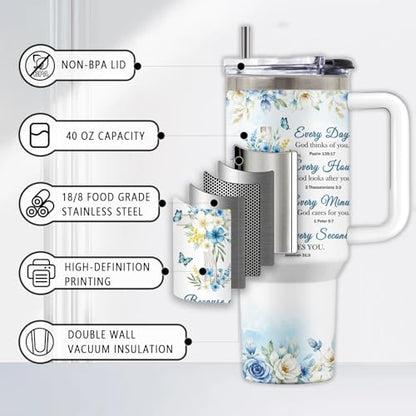 Christ 40oz Tumbler, with Handle & Straw, Stainless Steel Cup - color: Christ