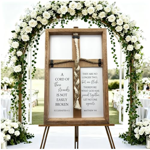A Cord of Three Strands Wedding Sign Tie God's Knot Three Strands Braid Wall Decor Cross to Braid for Wedding Ceremony Ideas Gift for Couple Christians Symbolic of Unity 15"X10"(Brown) - color: Routine-brown