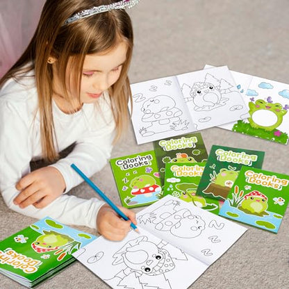 ANGOLIO 24Pcs Frog Mushroom Coloring Book Bulk for Kids Cute Frog Activity Book Cartoon Animals DIY Art Booklet for Kid Birthday Party Gift Goodie Bags Filler School Prize - style: Frog