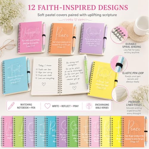 12 Set Christian Spiral Notebooks Bulk with Ballpoint Pen Christian Gifts Bulk Colorful Bible Verse Spiral Notebook Ballpoint Pen Inspirational Scripture Prayer Notebook Set for Church School Supplies - color: Colorful