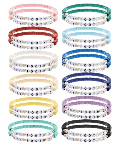 24Pcs Jesus Loves You Bracelets Bulk Handmade Clay Beads Bible Verse Bracelets Christian Friendship Jewelry Christmas Easter Gifts for Women Teen - color: Happy 24-9