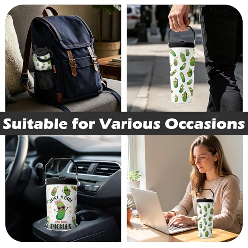 Hiboss Pickle Gifts Tumbler with Handle and Flip Straw 28oz, Insulated Stainless Steel Just A Girl Who Loves Pickles Travel Cup Mug, Birthday Gifts for Pickled Cucumber Lover Women Girls - color: Pickle