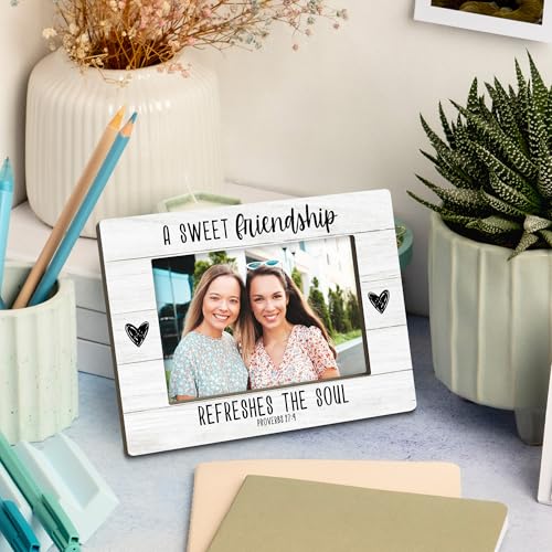 Christian Friendship Gifts for Women Picture Frame, Gifts for Christian Women Friends, a Sweet Friendship Refreshes the Soul Bible Verse Photo Frame 4x6 Horizontal Photo for Tabletop Display