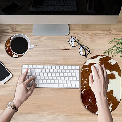 Brown Cow Print Pattern Mouse Pad and Coaster Combination, Washable Fabric Mouse Pad for Office Laptop, Non-Slip Rubber Base Mouse Pads for Wireless Mouse, Computer Mouse Pads for Desk - color: Brown Cow Print Pattern