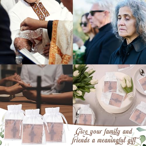 Ecation 24 Set Wooden Cross Necklace Bulk 24 Prayer Card 24 Organza Bag