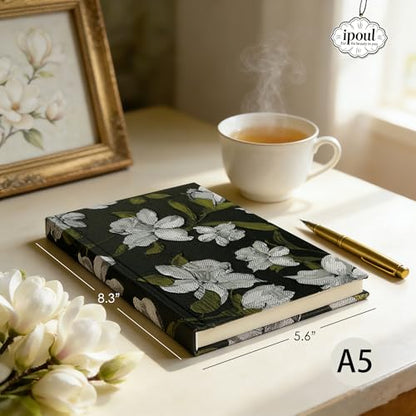 Flower Notebook, A5, 6x8, Hardcover, Lay Flat, Lined Paper, Ruled Page, Journal for Women, Writing Notebook, Pretty, Magnolia, Black, Birthday Gifts for Women, Mothers day Gifts - color: Peony Black