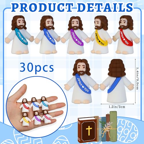 Bamamon 30 Pcs Little Jesus Figures, Mini Jesus Loves You Figures Bulk - color: 10 Color*30 Jesus Loves You