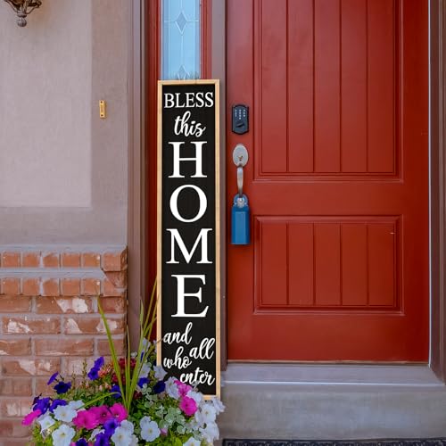 Welcome Sign for Front Door, Wood Black, 45"X9" - color: Bless this Home And All Who Enter(Wood Black)