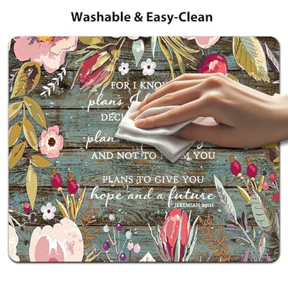 for I Know The Plans I Have for You Mouse Pad, Rustic Wood Floral Desk Mat - color: Bean Green
