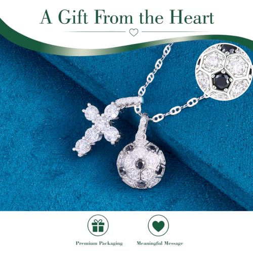 Moissanite Double Cross Necklace, Women Moissanite Diamond Cross Pendant - color: S925 Sliver Cross+Football