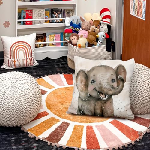 Vintage Elephant Pillow Covers 18x18, Elephant Gifts, Animal Nursery Decor, Cute Wild Animals Decorative Throw Pillow Covers Pillowcases for Kids Room Bedroom Nursery Playroom Decor - color: 00-kidroom(2) Elephant